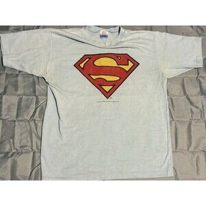 Superman Vintage 1977 Shirt Put On Ship Tag DC Comics Size Medium Light Blue